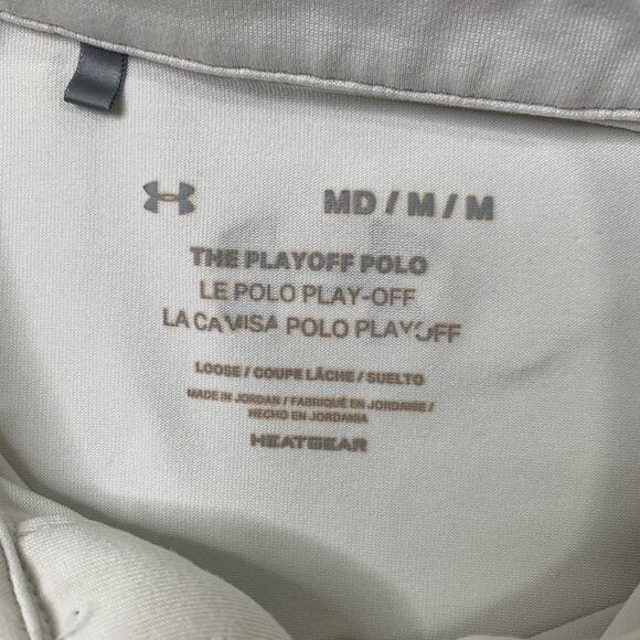Under Armour Shirt Mens M Medium White Playoff Polo Loose HeatGear Striped Golf - Picture 5 of 11